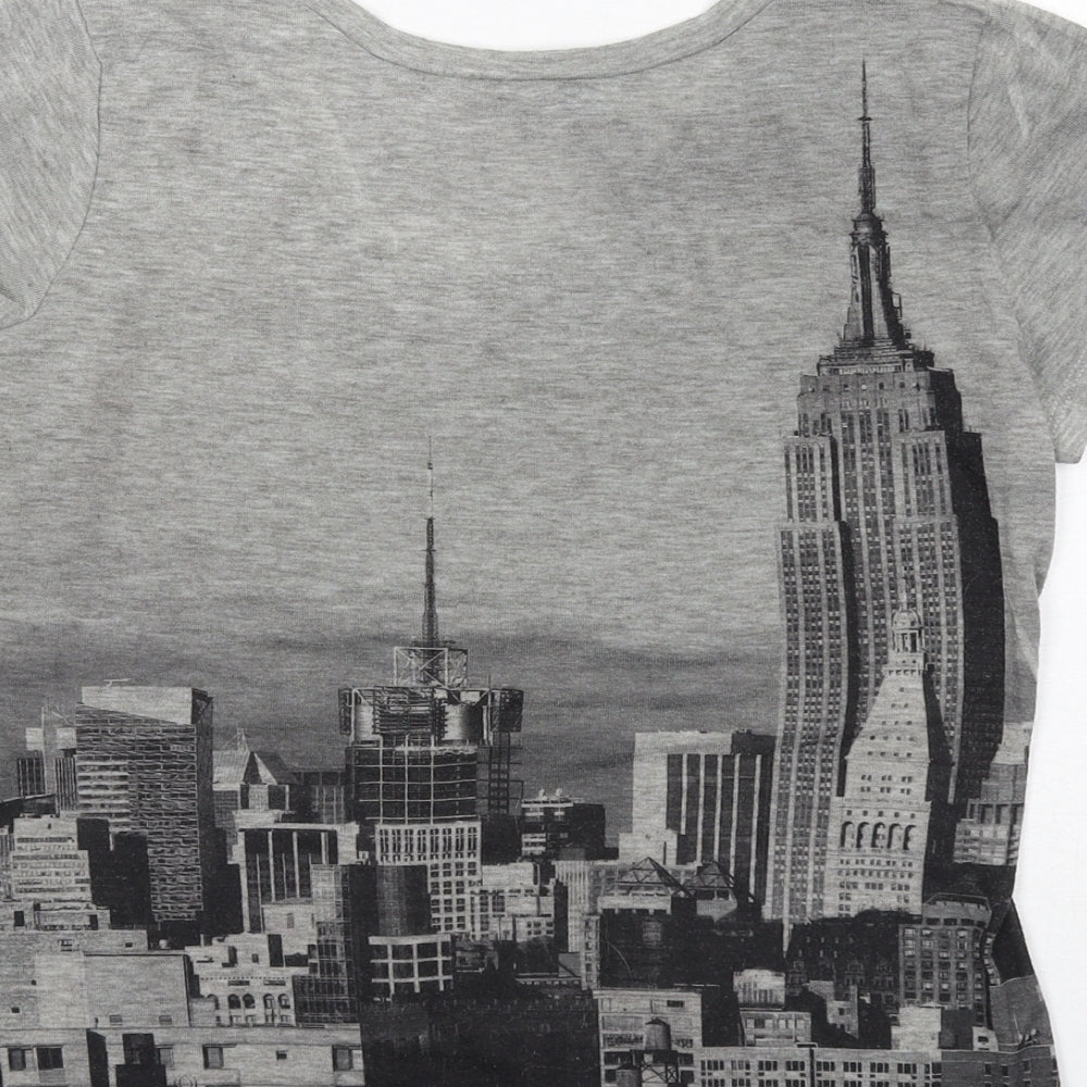 Big Bang Womens Grey Polyester Basic T-Shirt Size S V-Neck - New York City