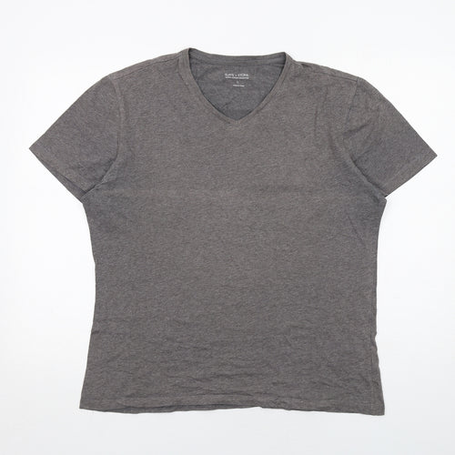Slate & Stone Mens Grey Cotton T-Shirt Size L V-Neck