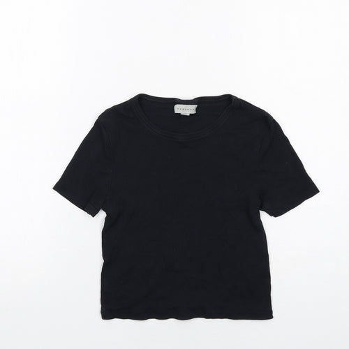 Topshop Womens Black Cotton Basic T-Shirt Size 8 Round Neck