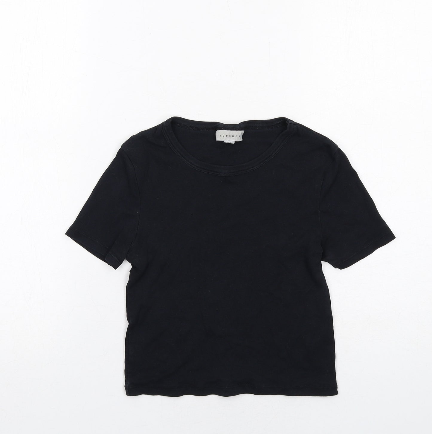 Topshop Womens Black Cotton Basic T-Shirt Size 8 Round Neck