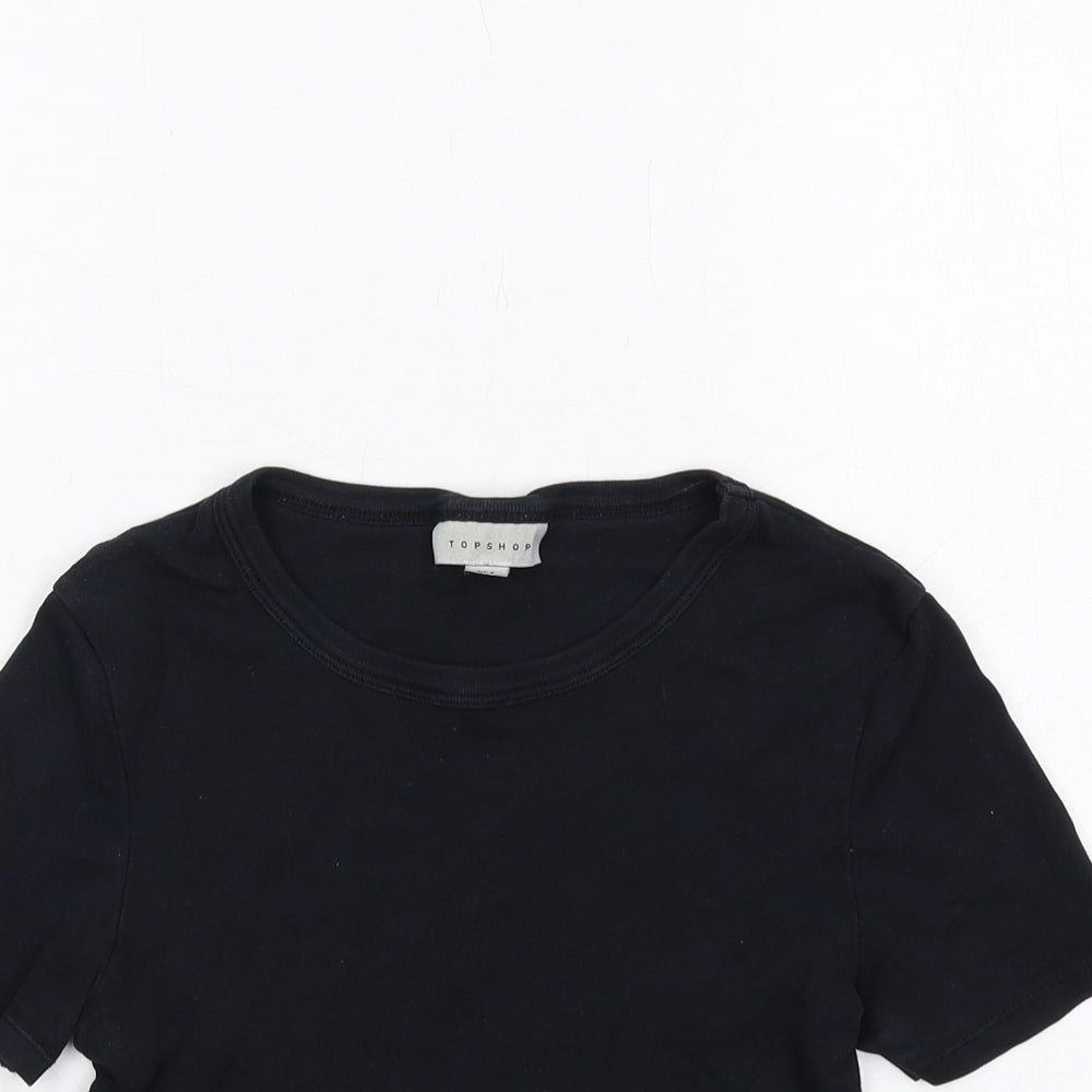 Topshop Womens Black Cotton Basic T-Shirt Size 8 Round Neck