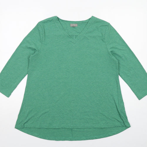 Patra Womens Green Viscose Tunic T-Shirt Size L V-Neck