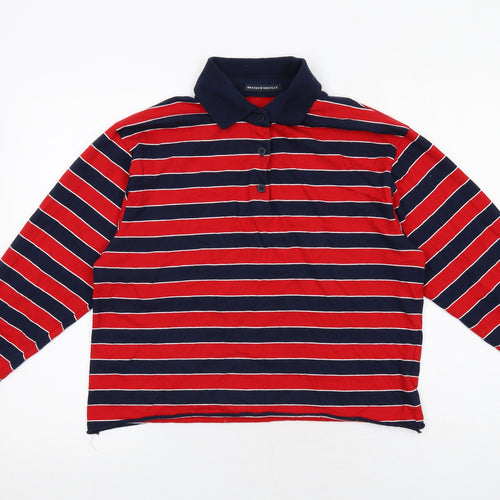 Brandy Melville Womens Red Striped Cotton Basic Polo One Size Collared
