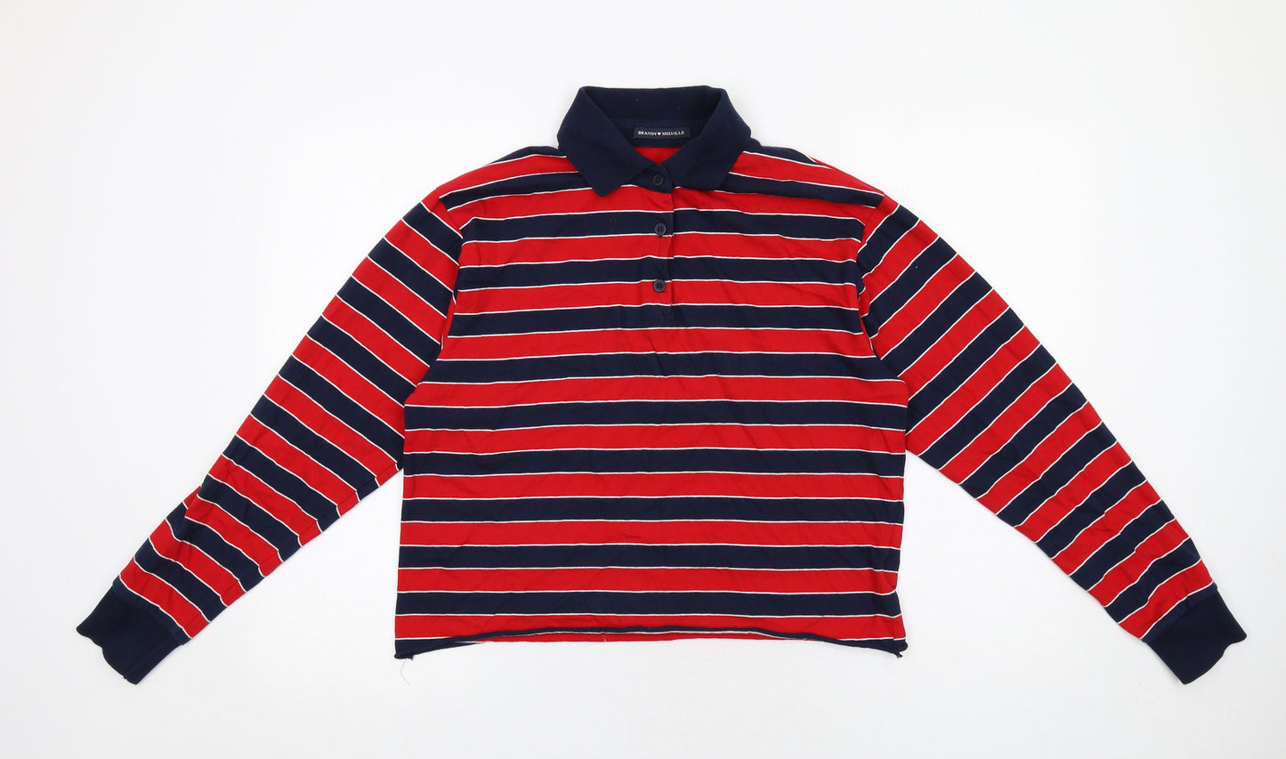 Brandy Melville Womens Red Striped Cotton Basic Polo One Size Collared