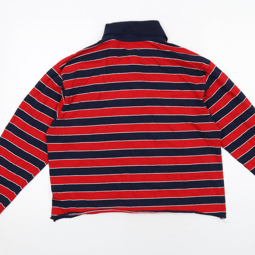 Brandy Melville Womens Red Striped Cotton Basic Polo One Size Collared