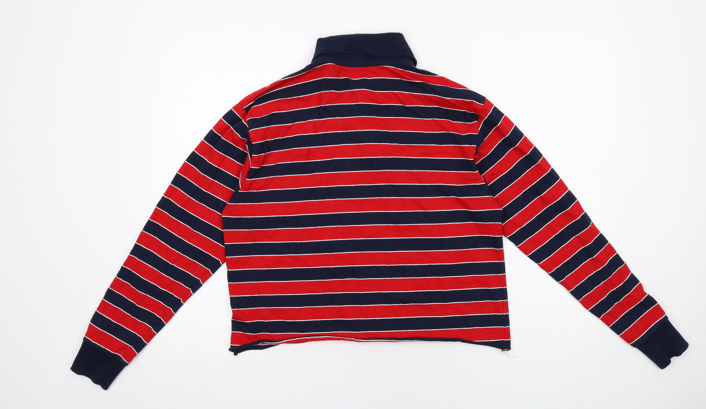 Brandy Melville Womens Red Striped Cotton Basic Polo One Size Collared