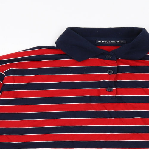 Brandy Melville Womens Red Striped Cotton Basic Polo One Size Collared