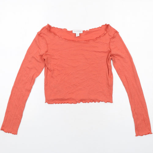 Topshop Womens Orange Cotton Basic T-Shirt Size 8 Boat Neck - Lettuce Hem
