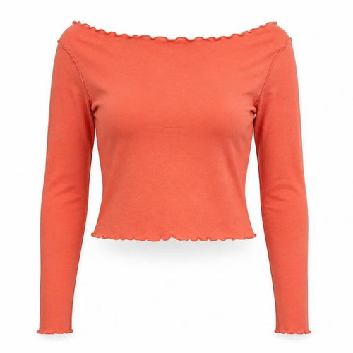 Topshop Womens Orange Cotton Basic T-Shirt Size 8 Boat Neck - Lettuce Hem