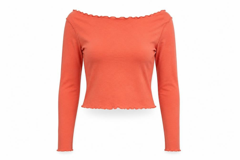 Topshop Womens Orange Cotton Basic T-Shirt Size 8 Boat Neck - Lettuce Hem