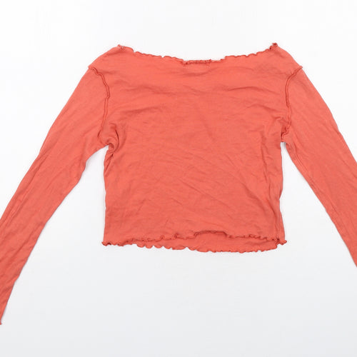 Topshop Womens Orange Cotton Basic T-Shirt Size 8 Boat Neck - Lettuce Hem