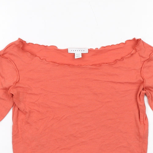 Topshop Womens Orange Cotton Basic T-Shirt Size 8 Boat Neck - Lettuce Hem