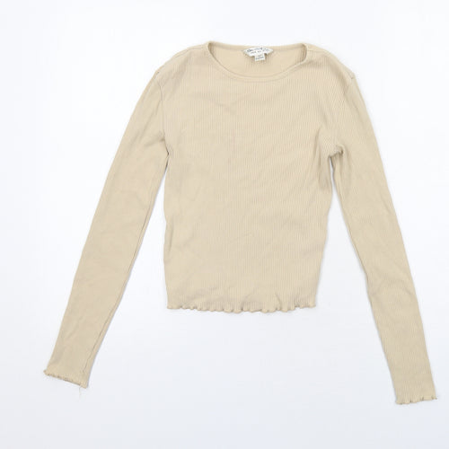 Miss Selfridge Womens Beige Cotton Basic T-Shirt Size 6 Round Neck