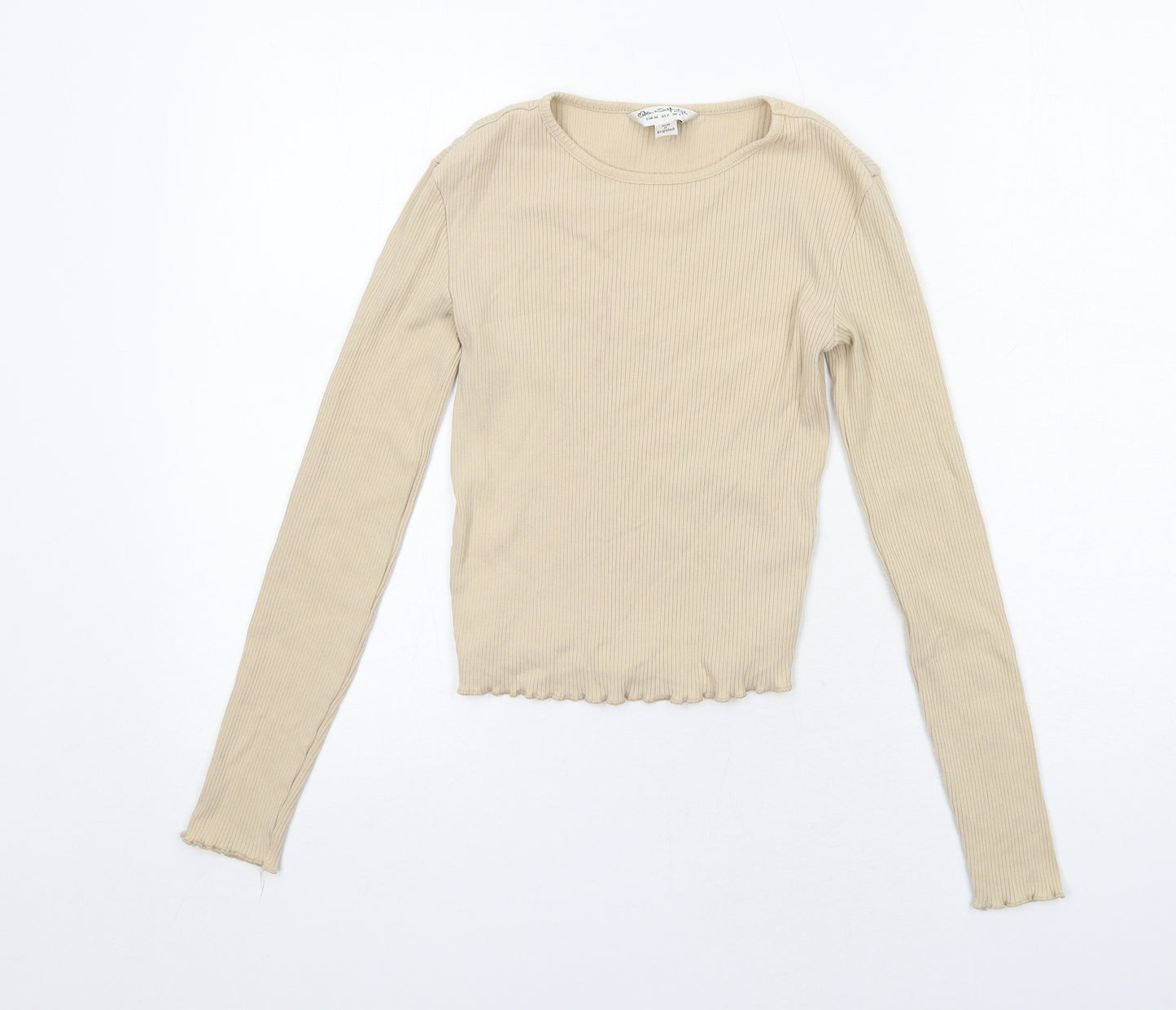 Miss Selfridge Womens Beige Cotton Basic T-Shirt Size 6 Round Neck