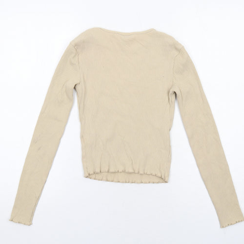 Miss Selfridge Womens Beige Cotton Basic T-Shirt Size 6 Round Neck