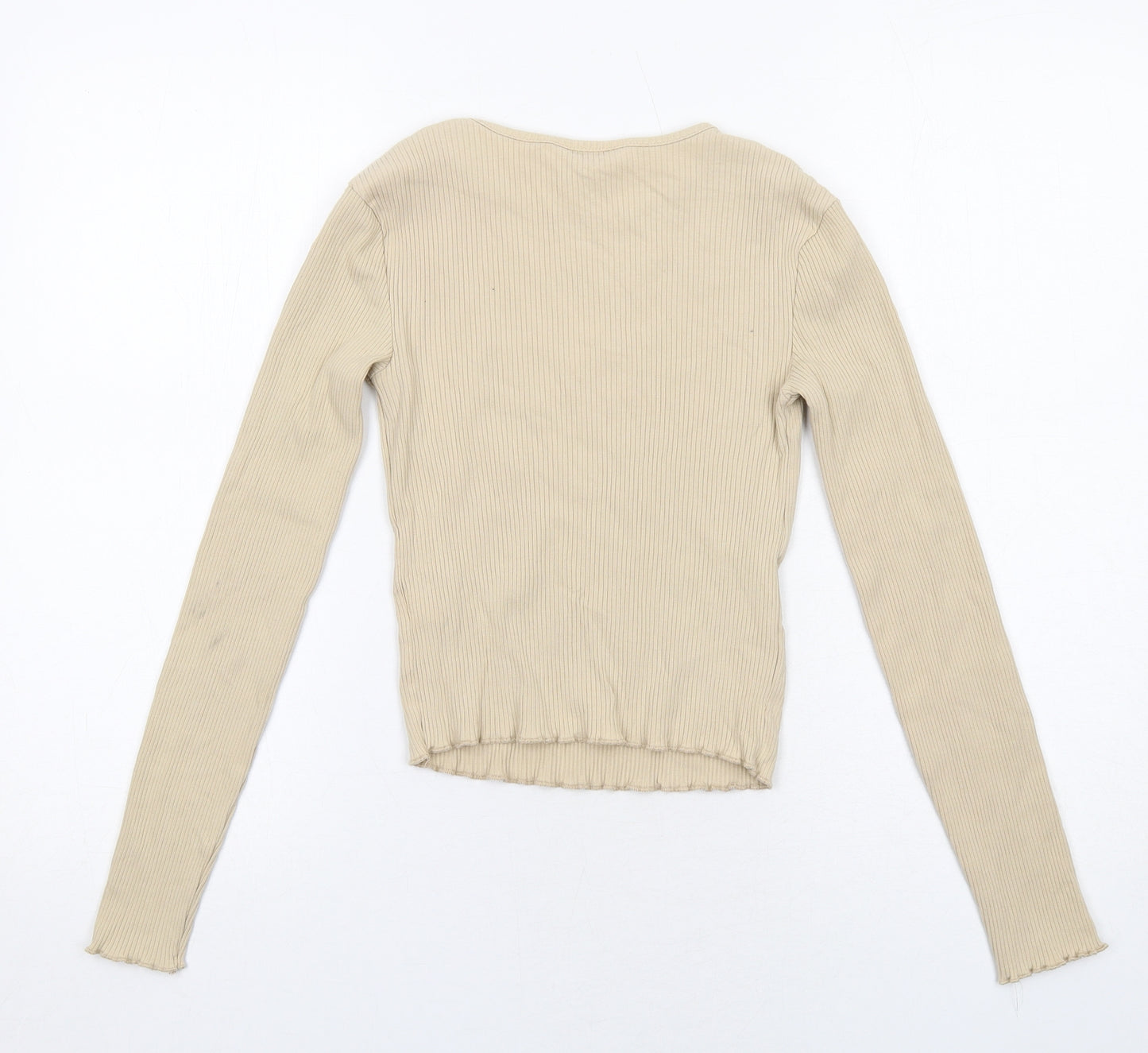 Miss Selfridge Womens Beige Cotton Basic T-Shirt Size 6 Round Neck