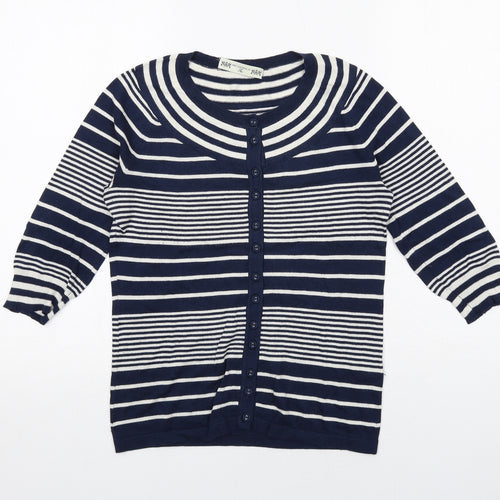 Crew Clothing Womens Blue Round Neck Striped Silk Cardigan Jumper Size 10