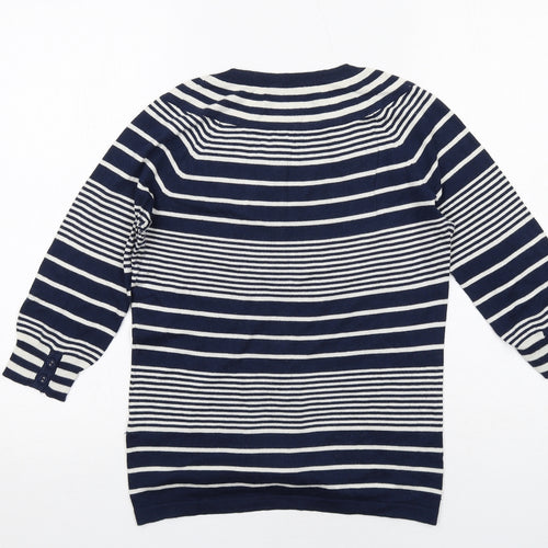 Crew Clothing Womens Blue Round Neck Striped Silk Cardigan Jumper Size 10
