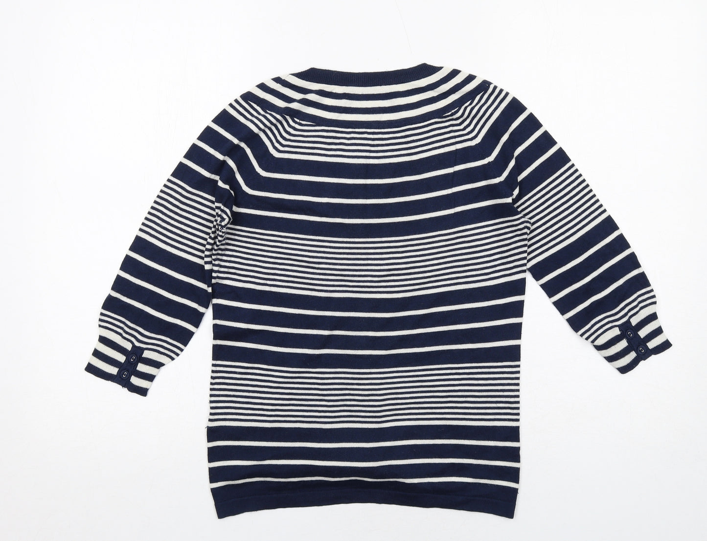 Crew Clothing Womens Blue Round Neck Striped Silk Cardigan Jumper Size 10