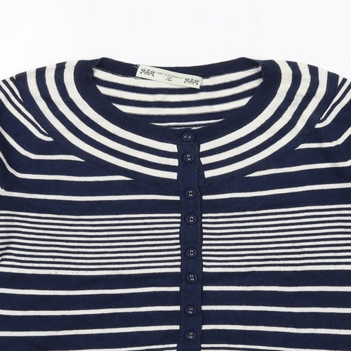 Crew Clothing Womens Blue Round Neck Striped Silk Cardigan Jumper Size 10