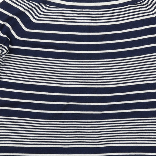 Crew Clothing Womens Blue Round Neck Striped Silk Cardigan Jumper Size 10
