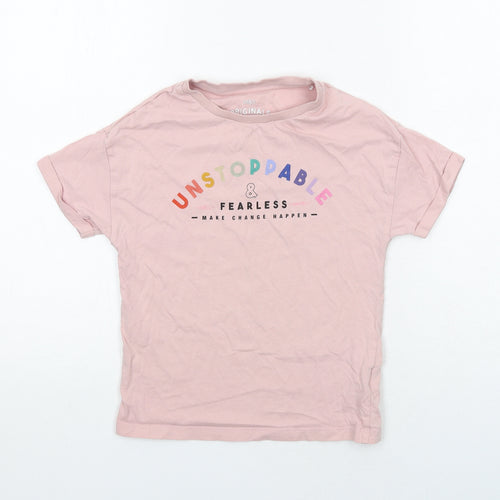 Marks and Spencer Girls Pink Cotton Basic T-Shirt Size 8-9 Years Round Neck Pullover - Unstoppable