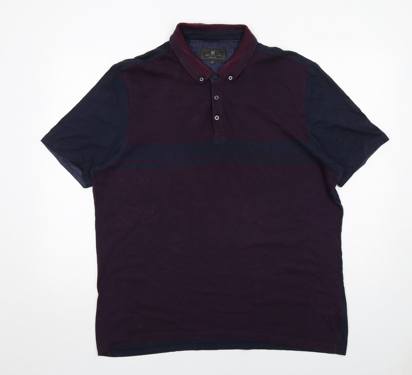 Marks and Spencer Mens Blue Cotton Polo Size XL Collared Button