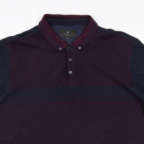 Marks and Spencer Mens Blue Cotton Polo Size XL Collared Button