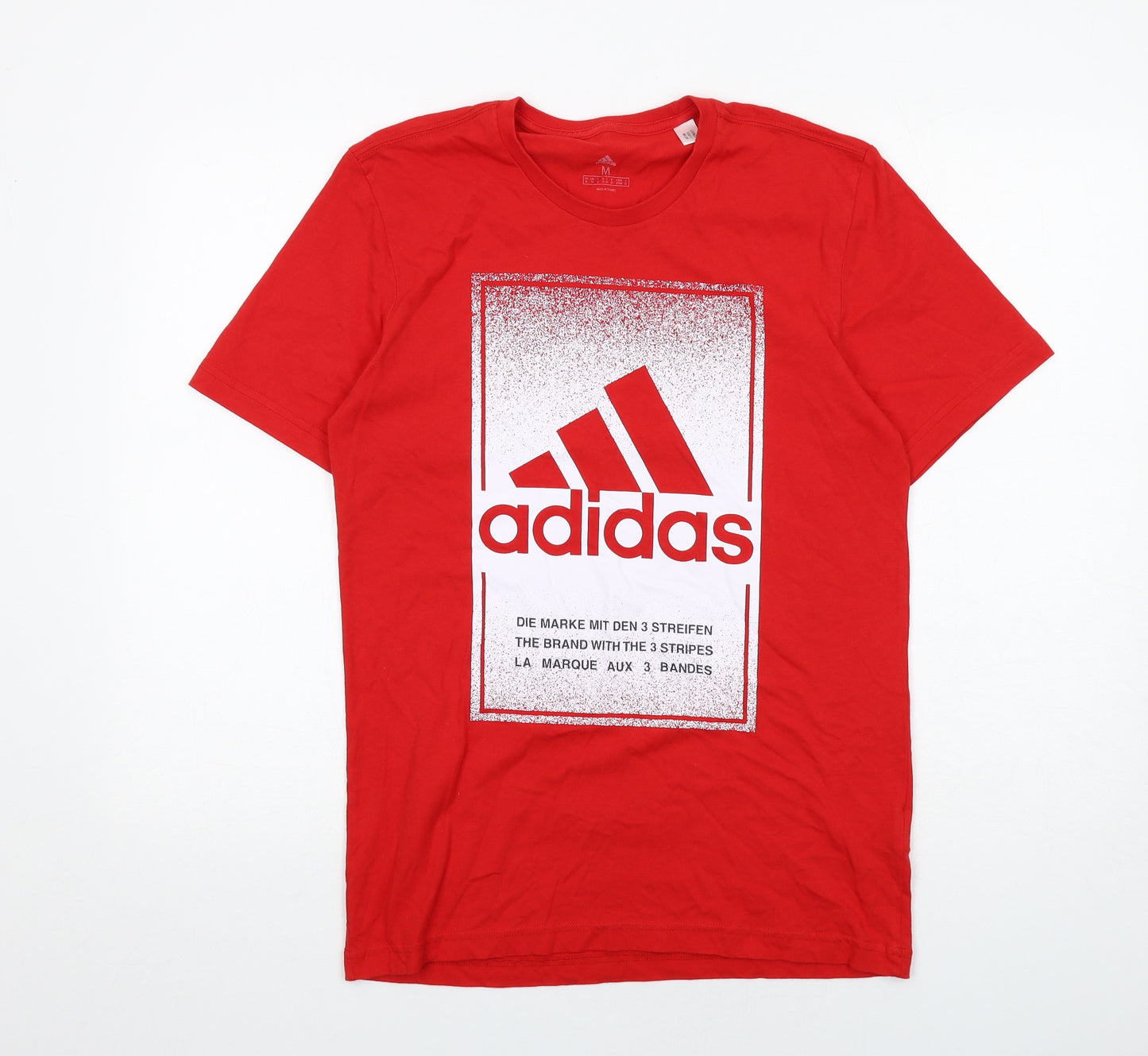 adidas Mens Red Cotton T-Shirt Size M Round Neck