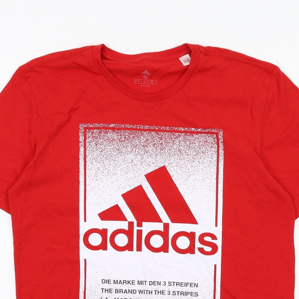 adidas Mens Red Cotton T-Shirt Size M Round Neck