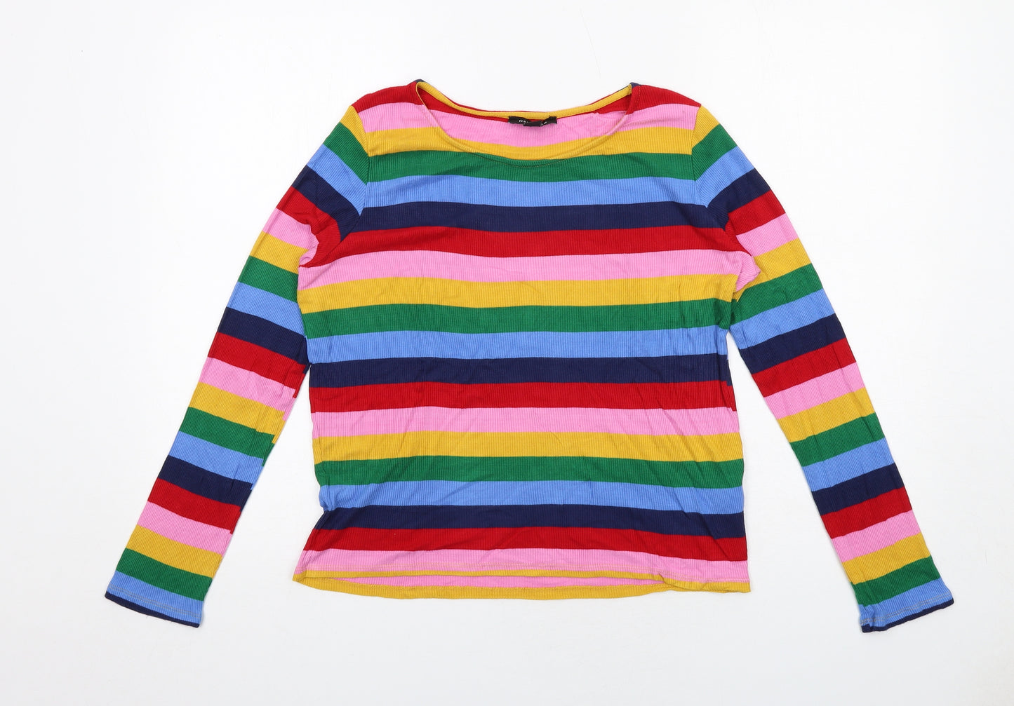 New Look Womens Multicoloured Striped Viscose Basic T-Shirt Size 18 Round Neck