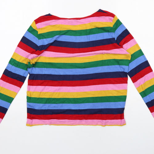 New Look Womens Multicoloured Striped Viscose Basic T-Shirt Size 18 Round Neck