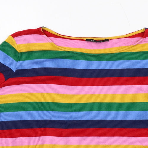 New Look Womens Multicoloured Striped Viscose Basic T-Shirt Size 18 Round Neck