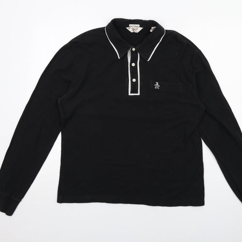 Original Penguin Mens Black Cotton Polo Size L Collared Button