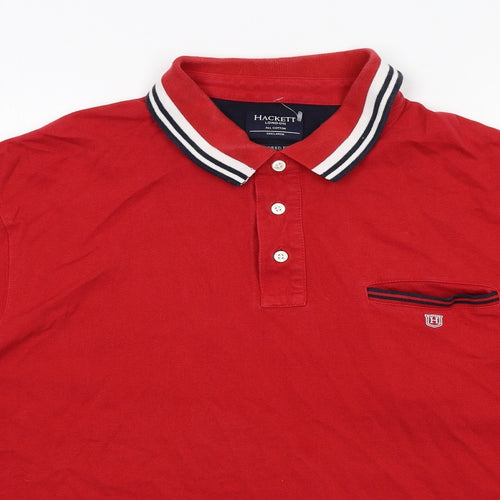 Hackett Mens Red Cotton Polo Size 3XL Collared Button