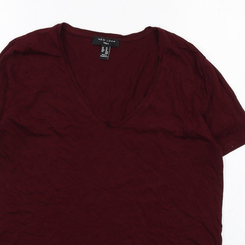 New Look Womens Purple Cotton Basic T-Shirt Size 14 V-Neck