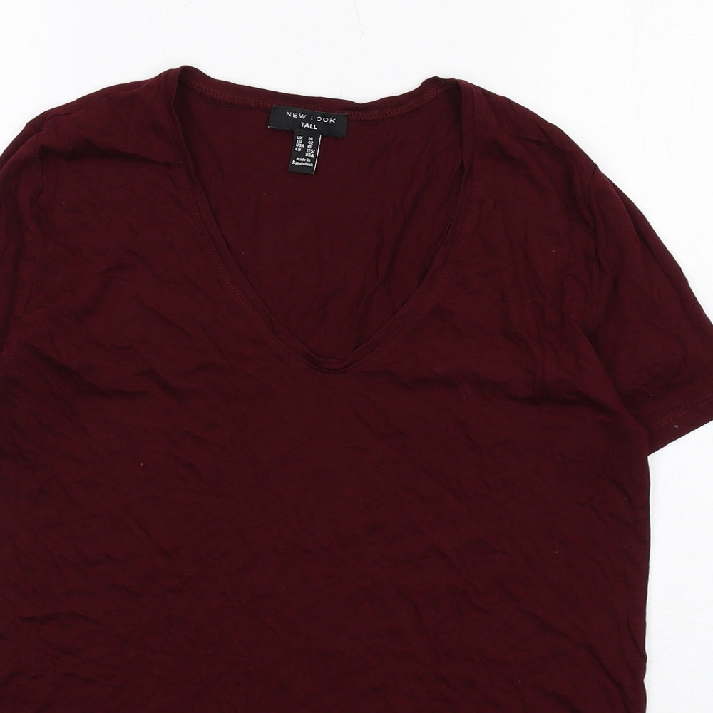 New Look Womens Purple Cotton Basic T-Shirt Size 14 V-Neck