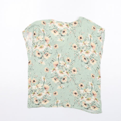 H&M Womens Green Floral Viscose Basic Blouse Size XS V-Neck