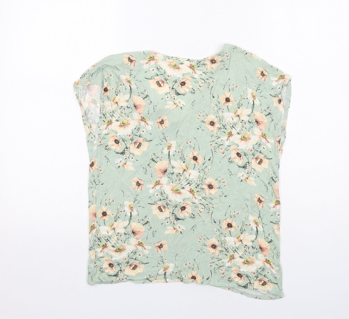 H&M Womens Green Floral Viscose Basic Blouse Size XS V-Neck