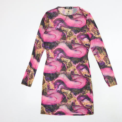 Missguided Womens Multicoloured Geometric Polyester Bodycon Size 10 Round Neck Pullover