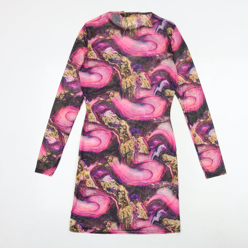 Missguided Womens Multicoloured Geometric Polyester Bodycon Size 10 Round Neck Pullover