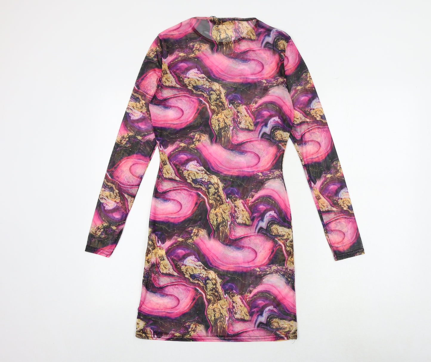 Missguided Womens Multicoloured Geometric Polyester Bodycon Size 10 Round Neck Pullover
