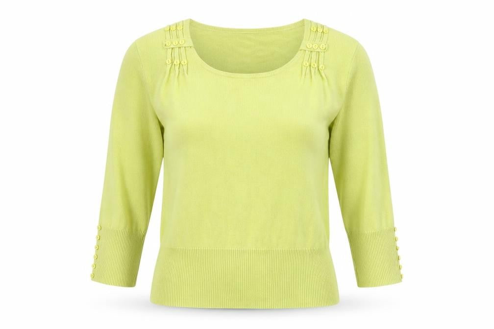 Front view of Roman women’s yellow round neck viscose jumper, size UK 10