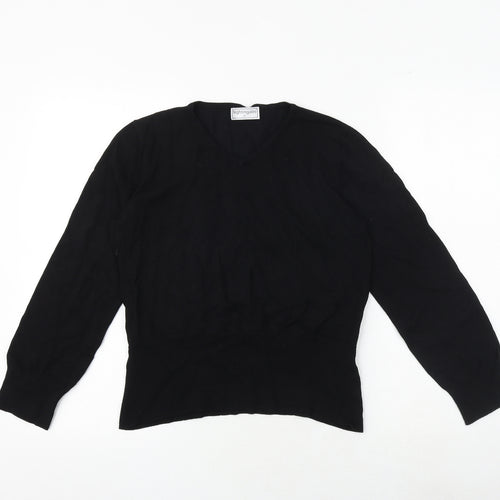 Nightingales Womens Black V-Neck Viscose Pullover Jumper Size 12