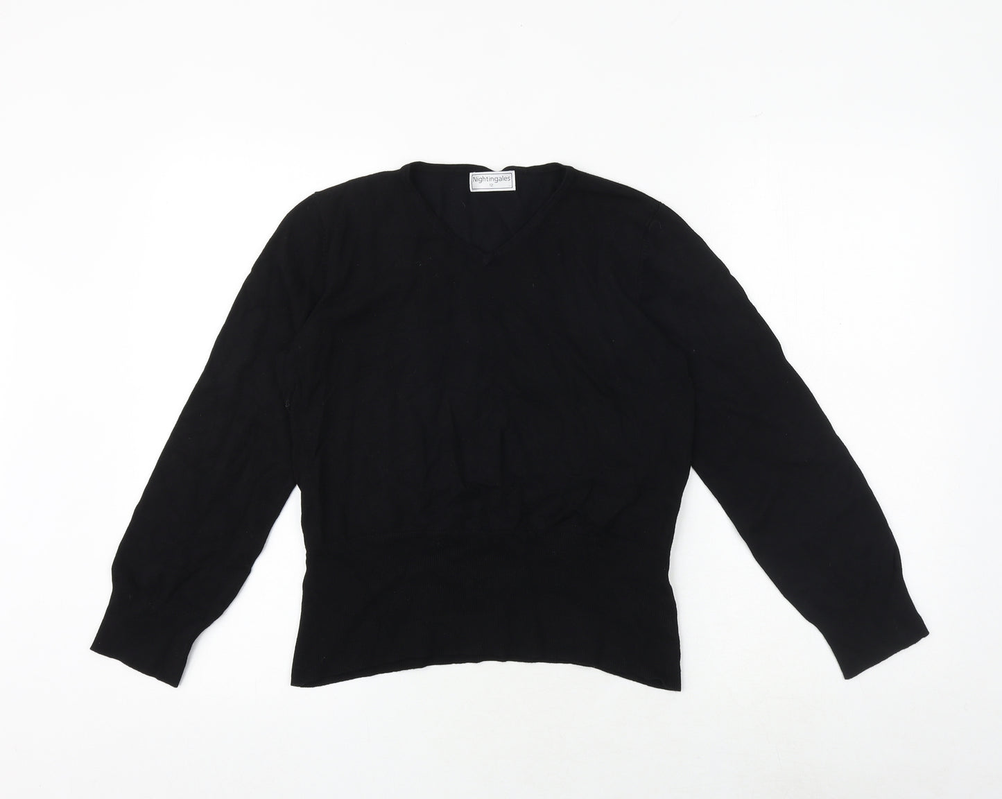 Nightingales Womens Black V-Neck Viscose Pullover Jumper Size 12