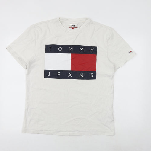 Tommy Hilfiger Mens White Cotton T-Shirt Size M Round Neck
