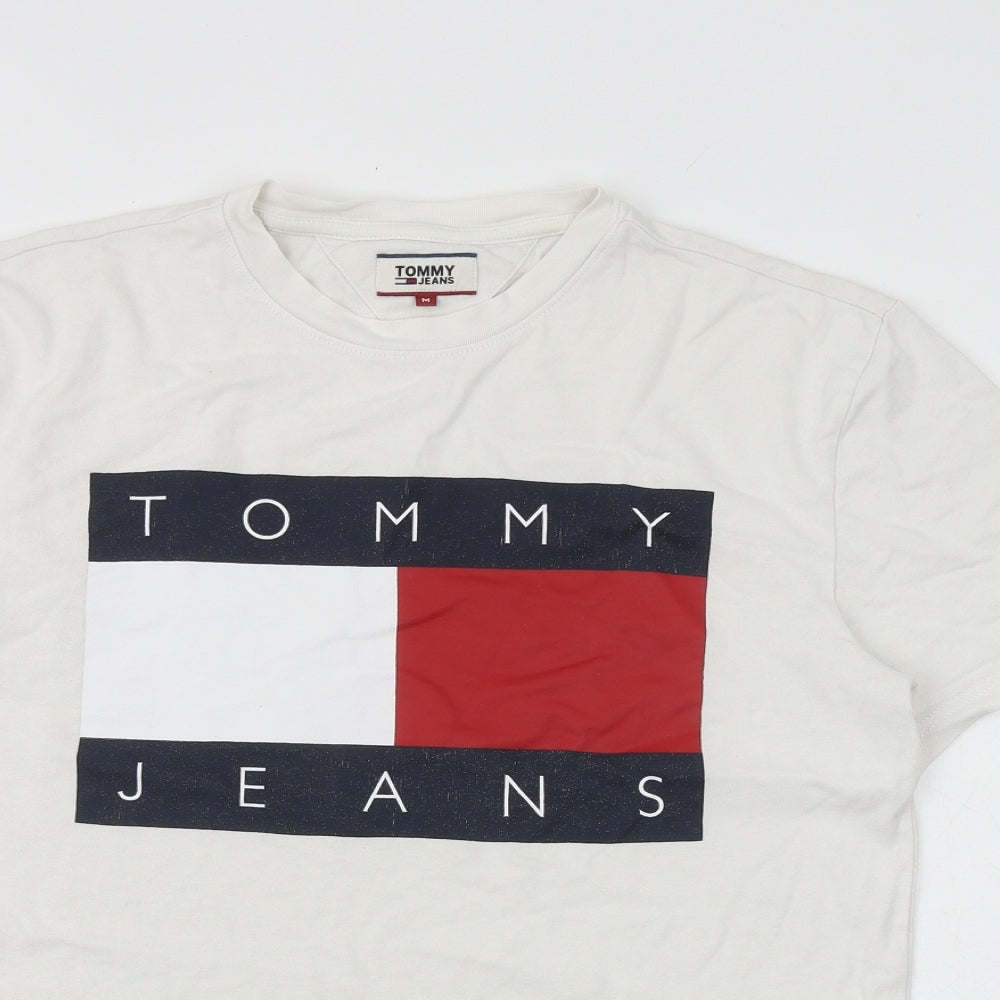 Tommy Hilfiger Mens White Cotton T-Shirt Size M Round Neck