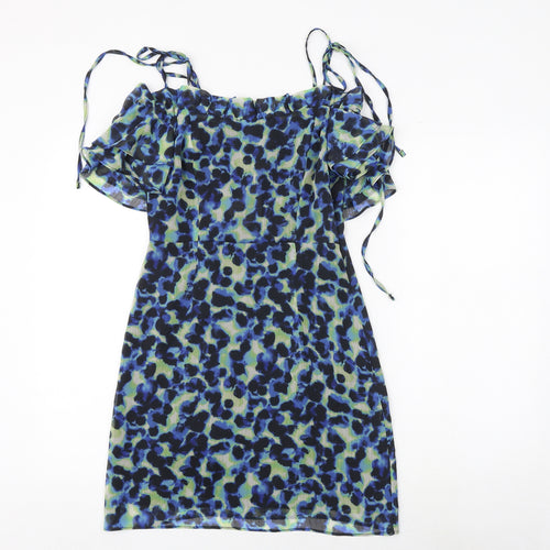Topshop Womens Multicoloured Geometric Polyester Tank Dress Size 8 Round Neck Tie
