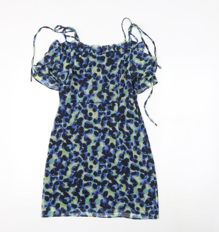 Topshop Womens Multicoloured Geometric Polyester Tank Dress Size 8 Round Neck Tie