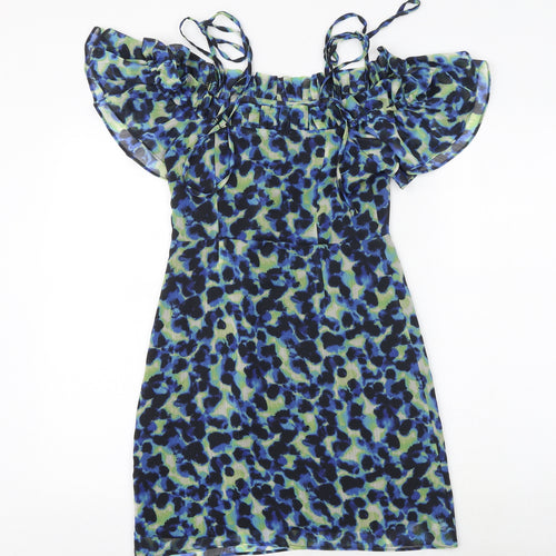 Topshop Womens Multicoloured Geometric Polyester Tank Dress Size 8 Round Neck Tie